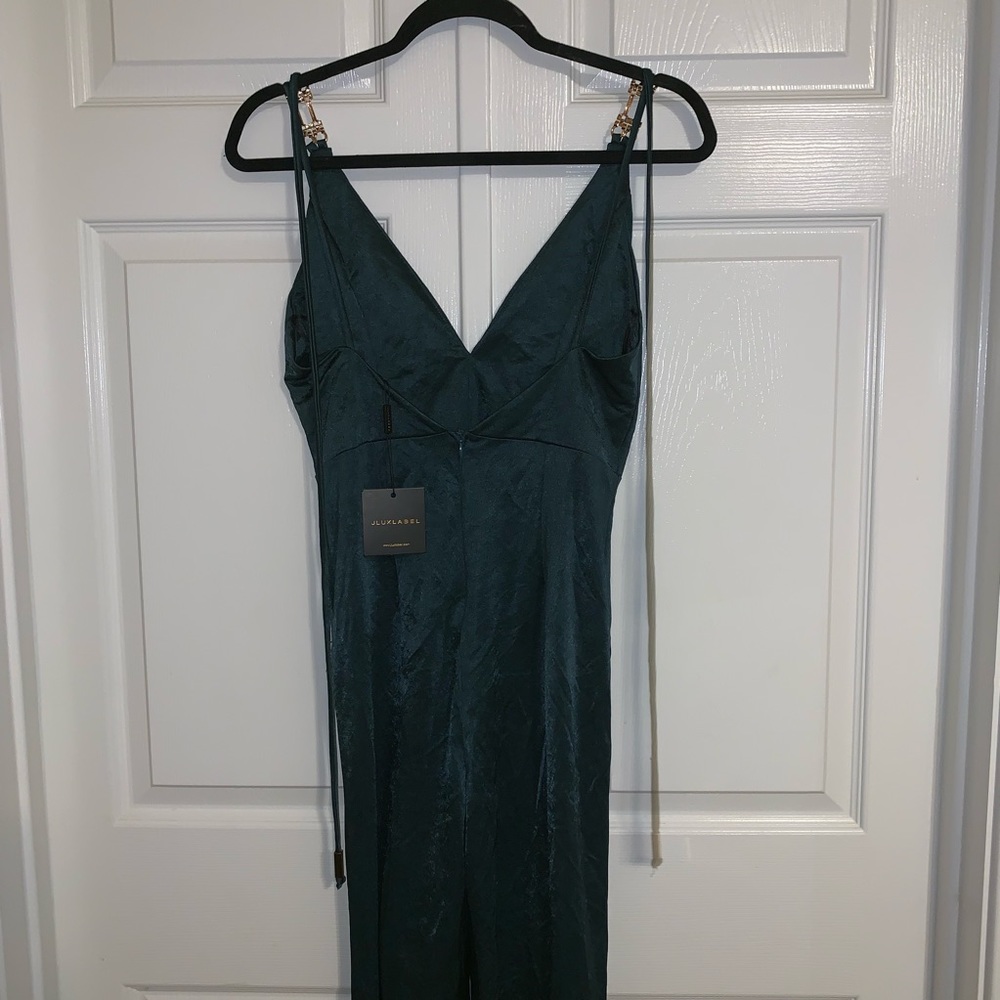 NWT JLUXLABEL Hunter Green Gold Tasseled Jumpsuit - Picture 6 of 13